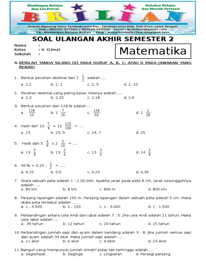 soal matematika kelas 5 semester 2