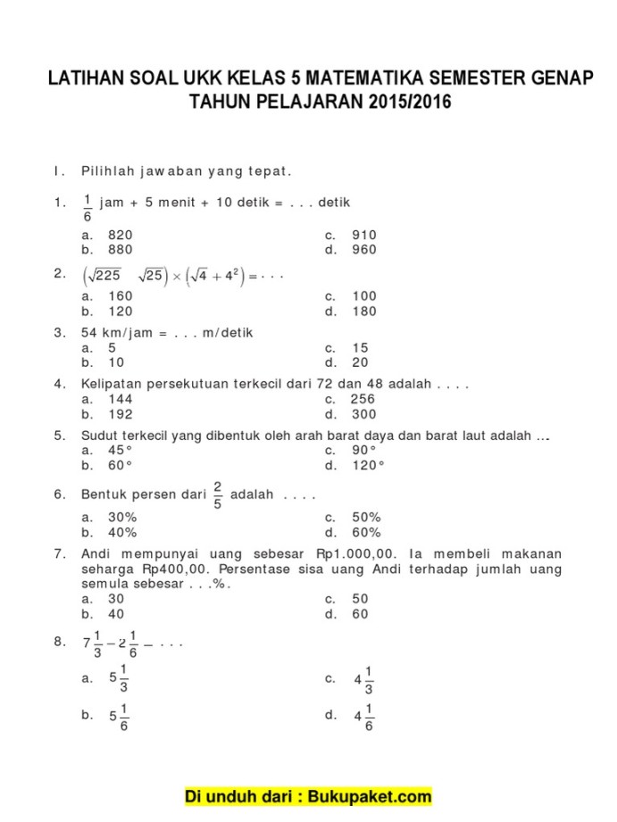 soal matematika kelas 5 semester 2