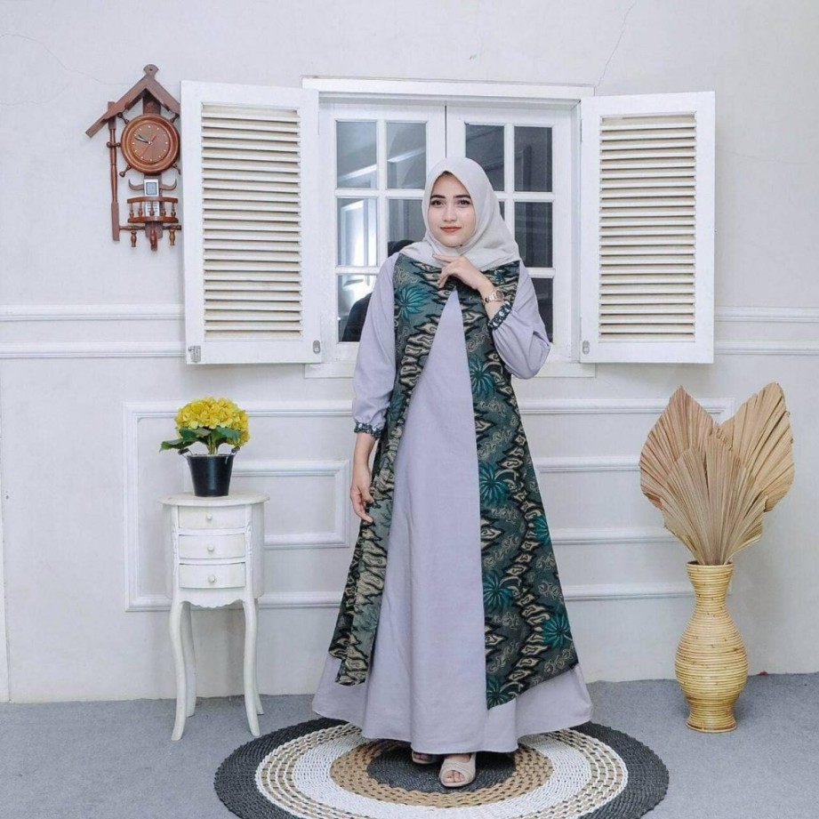 model gamis batik kombinasi polos terbaru 2023